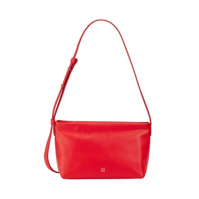 DUDU Small women's leather shoulder bag zipped red flame