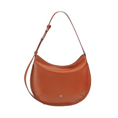 DUDU Medium women's leather hobo bag zipped cinnamon
