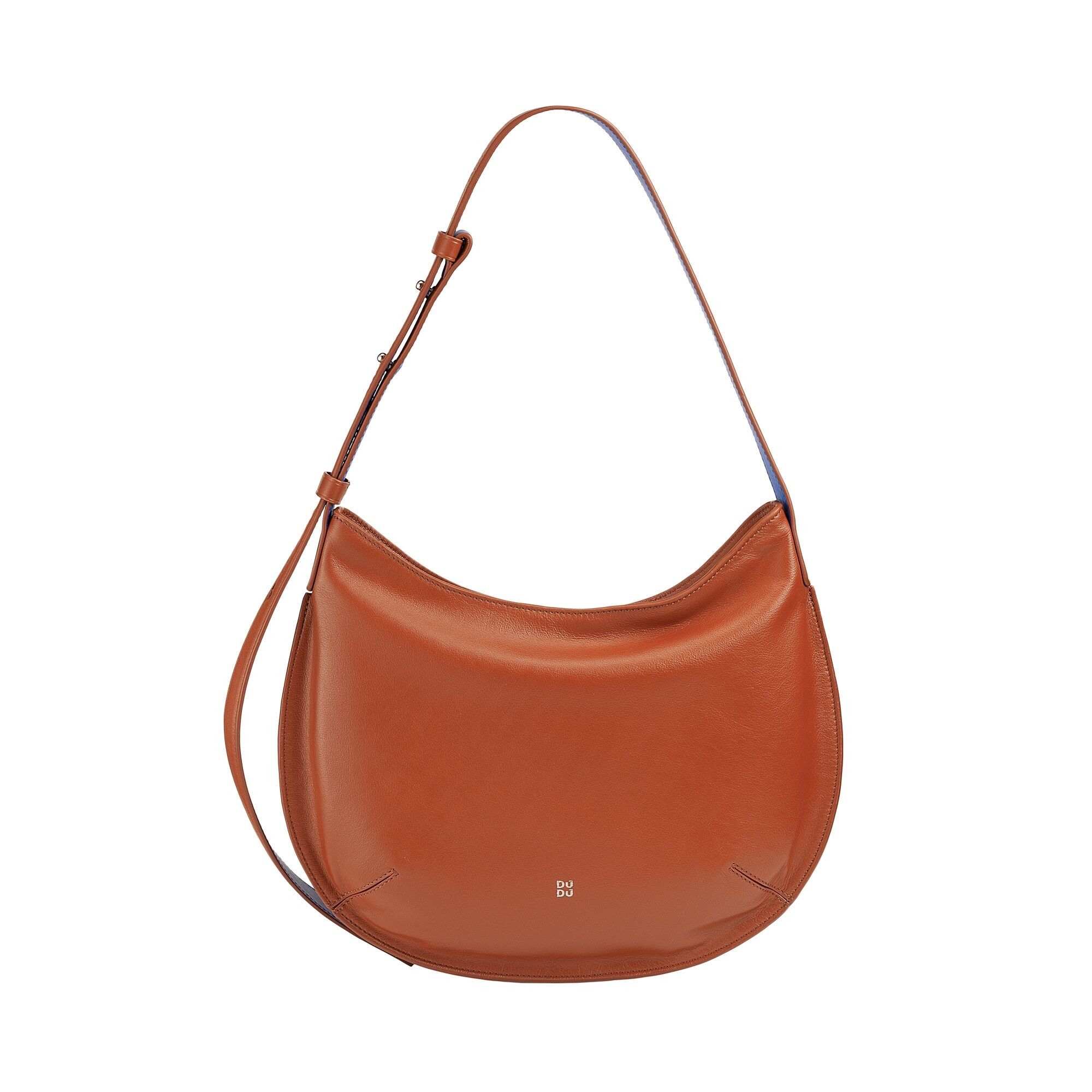 DUDU Borsa hobo media da donna in pelle con zip cannella