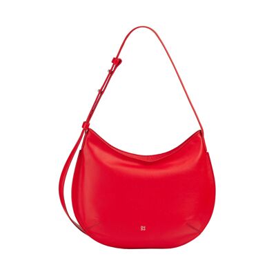 DUDU Mittlere Damen-Hobo-Tasche aus Leder mit Reißverschluss, rote Flamme