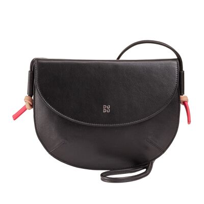 Sac bandoulière femme DUDU Medium en cuir noir rose