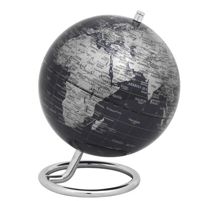Globo terráqueo GALILEI, 13 cm de diámetro, negro, plateado