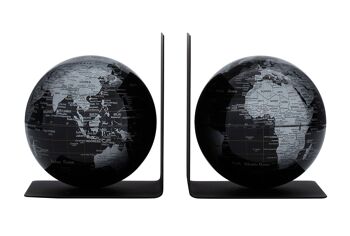 BOOKGLOBE Globe Set Serre-livres en métal Noir Argent 1
