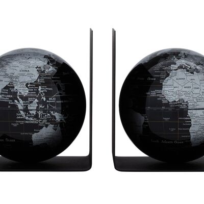 BOOKGLOBE Globe Set Metal Bookends Black Silver