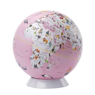 Globo terráqueo WILDLIFE WORLD, 25 cm de diámetro, rosa, blanco