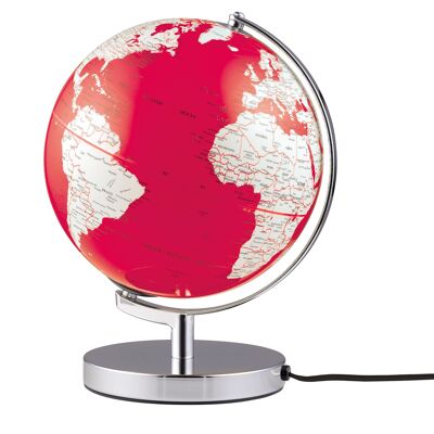 Globo terráqueo TERRA LIGHT, 25 cm de diámetro, rojo, blanco