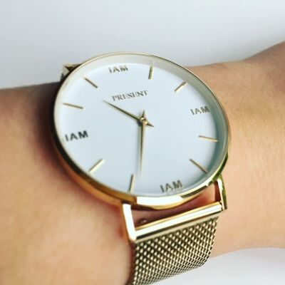 I AM PRESENT Mesh Gold Affirmation Watch