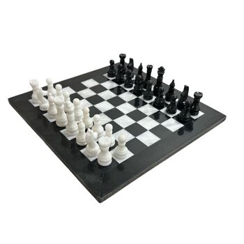 Jeu d'échecs en marbre noir et blanc 15" dans un étui en velours 1