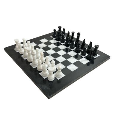 Black and White Marble Chess set 15" in Velvet Case