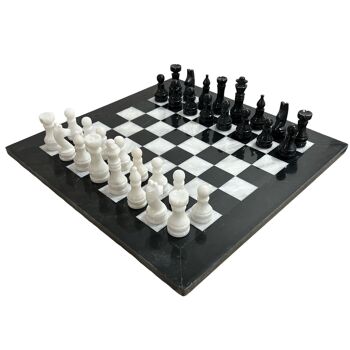 Jeu d'échecs en marbre noir et blanc 15" dans un étui en velours 3