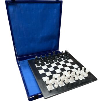 Jeu d'échecs en marbre noir et blanc 15" dans un étui en velours 6