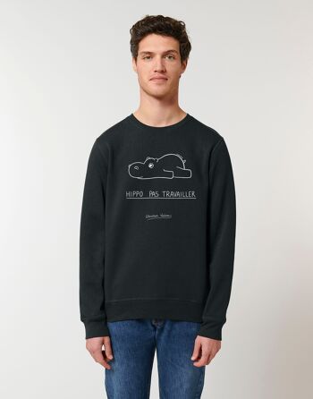 SWEAT NOIR HOMME HIPPO PAS TRAVAILLER