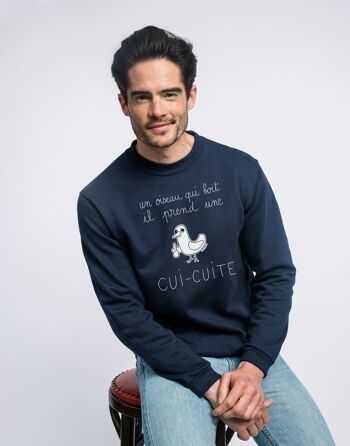 SWEAT NAVY HOMME UN OISEAU QUI BOIT IL PREND UNE CUI-CUITE