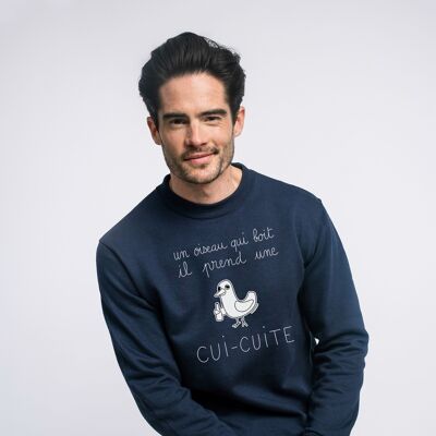 MEN'S NAVY SWEATSHIRT A BIRD THAT DRINKS IT TAKES A COOKING