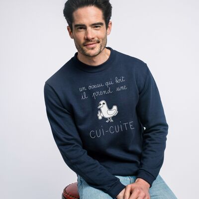MEN'S NAVY SWEATSHIRT A BIRD THAT DRINKS IT TAKES A COOKING