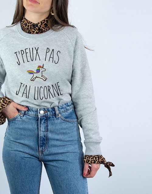 SWEAT GRIS CHINE FEMME J'PEUX PAS J'AI LICORNE