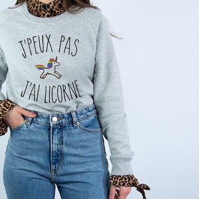 SWEAT GRIS CHINE FEMME J'PEUX PAS J'AI LICORNE