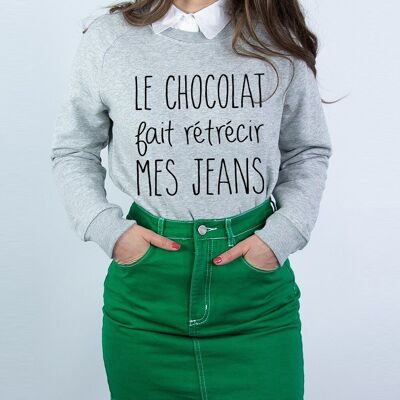 SUDADERA DE MUJER CHINA GRIS EL CHOCOLATE HACE ENCOGER MIS JEANS