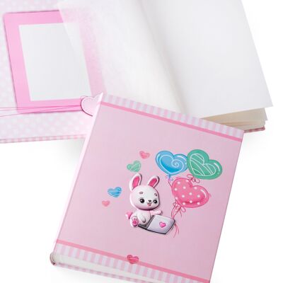 Baby-Fotoalbum für Mädchen, 20 x 25 cm, Silberlinie „Bunny“.