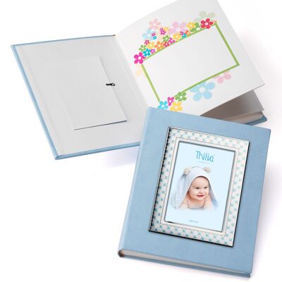 Photo Album 20x25 cm with Baby Frame 10x15 cm Silver "Lace" Line