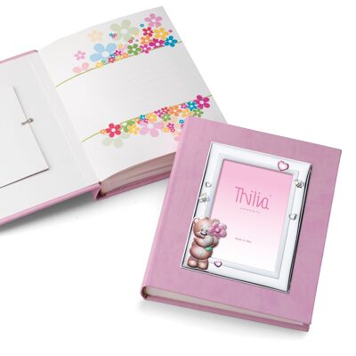 Photo Album 20x25 cm with Frame for Girl 10x15 cm Silver "Teddy Bear" Line