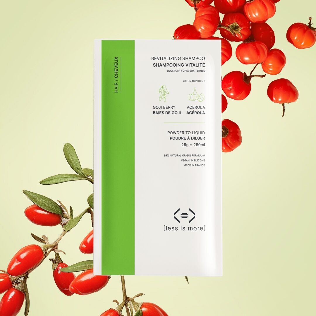 Shampooing vitalité [goji+acérola] pour cheveux ternes, fatigués éco-recharge 25g pour 250ml