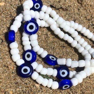 PULSERA DE PERLAS DE PEPICES DE SANTORINOS CON OJO DE LA SUERTE