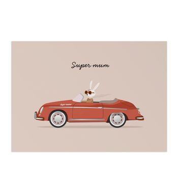 Super maman dans une affiche Porsche vintage, papier écologique et emballage 1