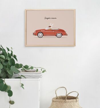 Super maman dans une affiche Porsche vintage, papier écologique et emballage 2