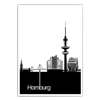Illustrazione dello skyline di Amburgo - Poster