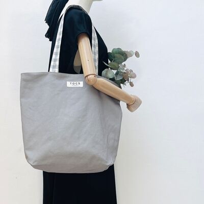 Bolsa totebag gris cuadros vichy