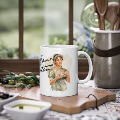 TAZA DE DESCANSO DE LECTURA CON FIRMA DE JANE AUSTEN