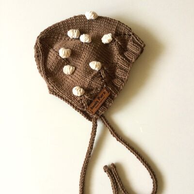 Bonnet de bébé à motifs pop corn tricoté à la main en coton biologique, chapeau de bébé, bonnet de bébé fait à la main, bonnet de bébé vintage, accessoire pour bébé de première année