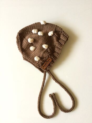Bonnet de bébé à motifs pop corn tricoté à la main en coton biologique, chapeau de bébé, bonnet de bébé fait à la main, bonnet de bébé vintage, accessoire pour bébé de première année 1