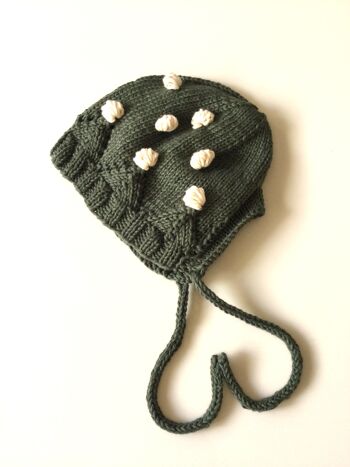 Bonnet de bébé à motifs pop corn tricoté à la main en coton biologique, chapeau de bébé, bonnet de bébé fait à la main, bonnet de bébé vintage, accessoire pour bébé de première année 3
