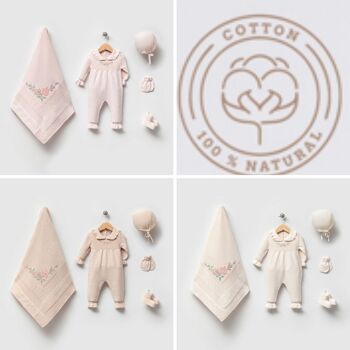 Ensemble bébé 0-3M en tricot brodé pour nouveau-né en coton biologique 1