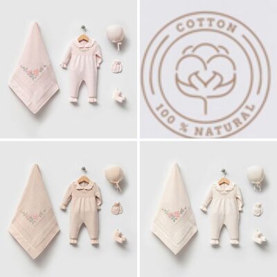 Baby-Set aus Bio-Baumwolle mit bestickter Strickware für Neugeborene, 0–3 Monate