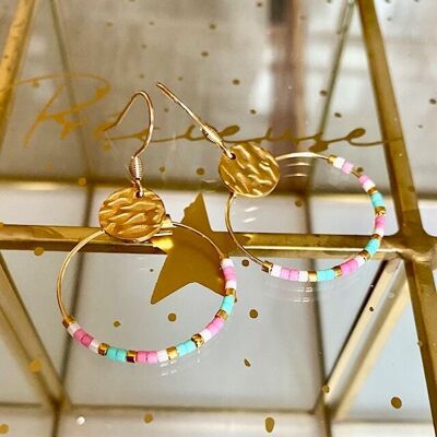 Éolia creoles rosa/turchese estate miyuki perline orecchino gioiello in acciaio dorato per donne adolescenti