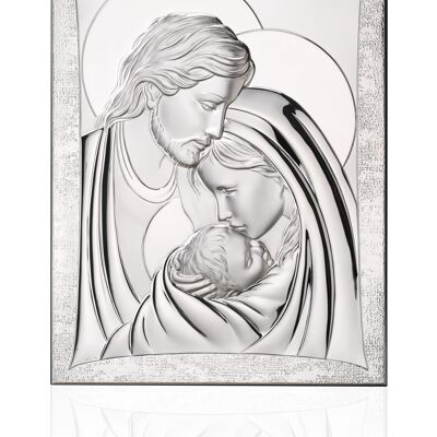 Cuadro icono de pared y peana 33x44 cm plata línea "Sagrada Familia"