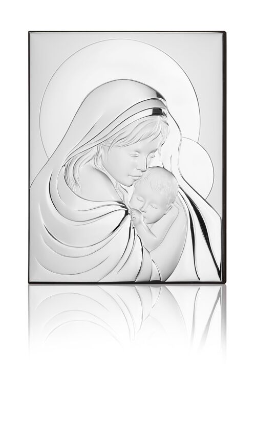 Quadro Icona da Parete e da Appoggio 27x34 cm Argentato Linea "Madonna con Bambino"