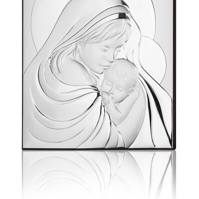 Wand- und Standikonenbild 27x34 cm Silber Linie „Madonna mit Kind“.