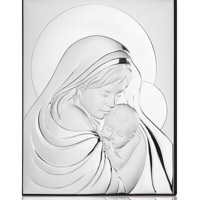Cuadro icono de pared y exento 27x34 cm plata línea "Madonna con el Niño"