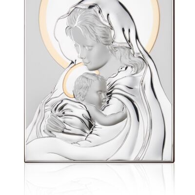 Wand- und freistehendes Ikonenbild 27x34 cm Silber Linie „Madonna mit Kind Gold“.