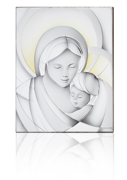 Quadro Icona da Parete e da Appoggio 27x34 cm Argentato Linea "Madonna con Bambino Oro"