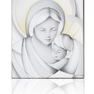 Wand- und freistehendes Ikonenbild 27x34 cm Silber Linie „Madonna mit Kind Gold“.