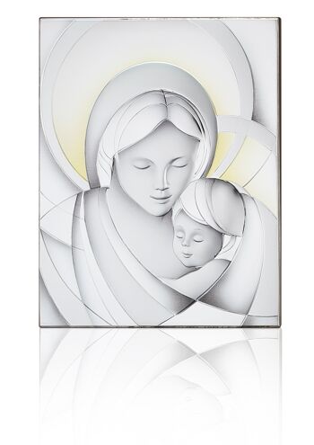 Tableau icône mural et à poser 27x34 cm argent ligne "Madonna with Child Gold"