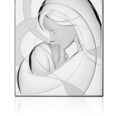 Cuadro icono de pared y exento 27x34 cm plata línea "Madonna con el Niño"