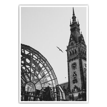 Affiche de l'hôtel de ville de Hambourg - Noir et blanc 1