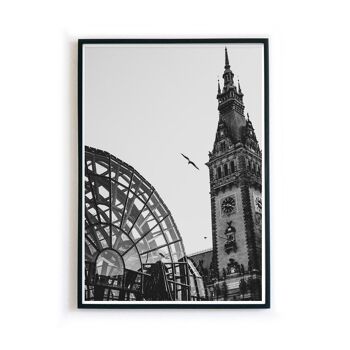 Affiche de l'hôtel de ville de Hambourg - Noir et blanc 2