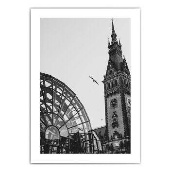 Affiche de l'hôtel de ville de Hambourg - Noir et blanc 4